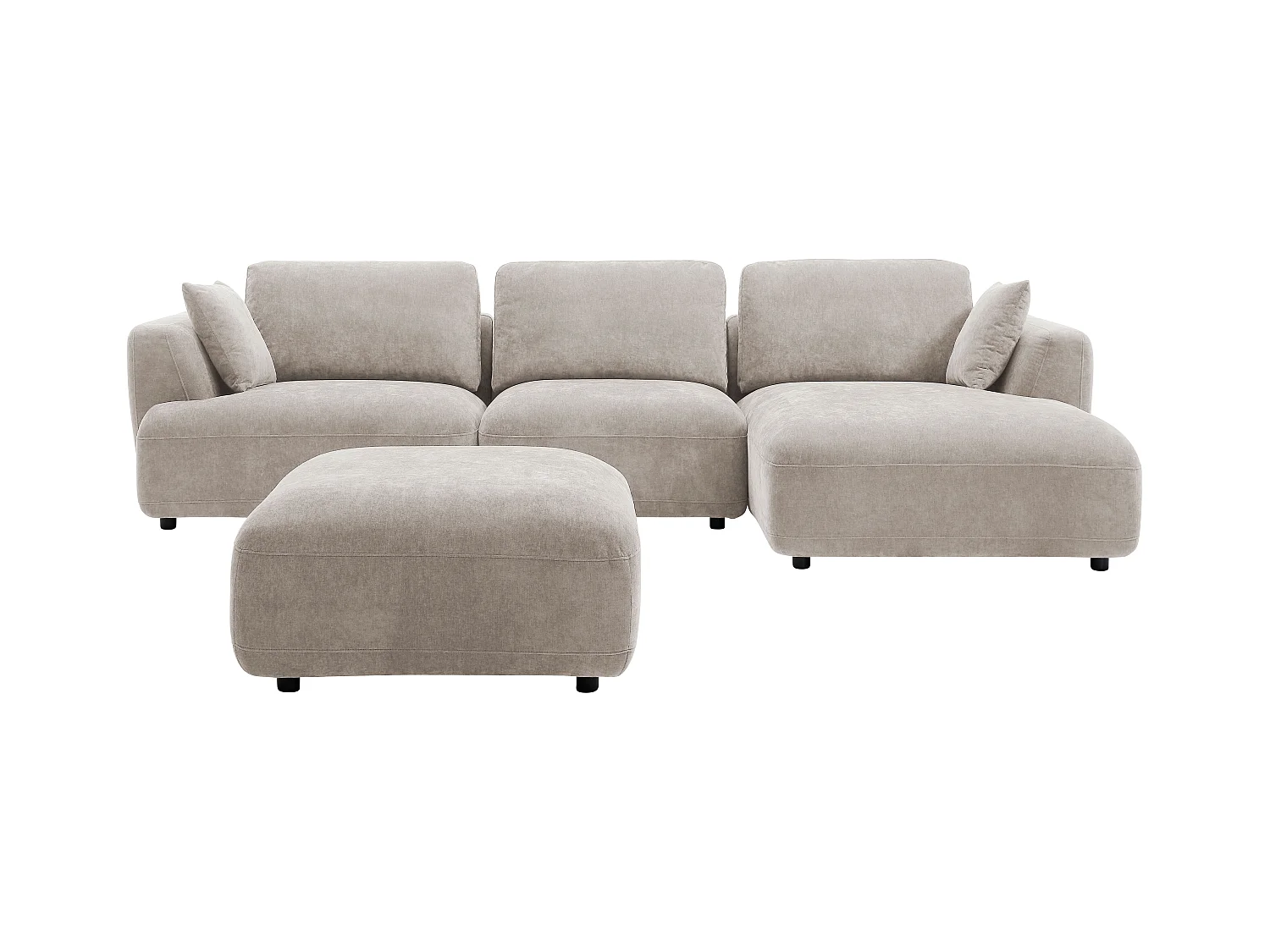 Højre hjørnesofa og puf i beige stof TINDRALO