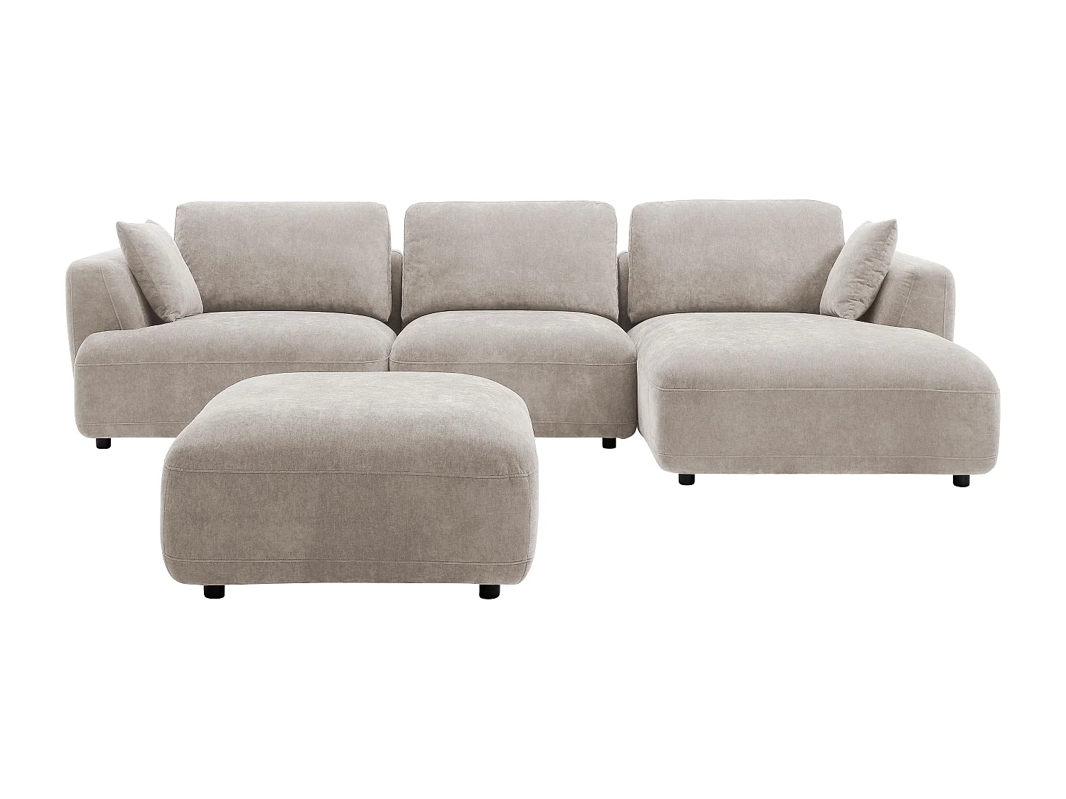 Højre hjørnesofa og puf i beige stof TINDRALO