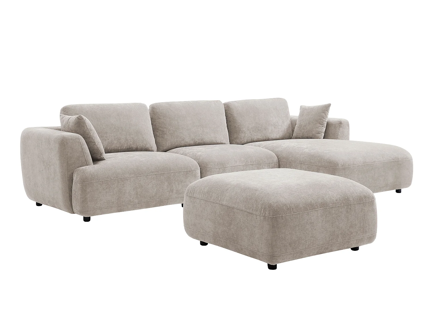 Højre hjørnesofa og puf i beige stof TINDRALO