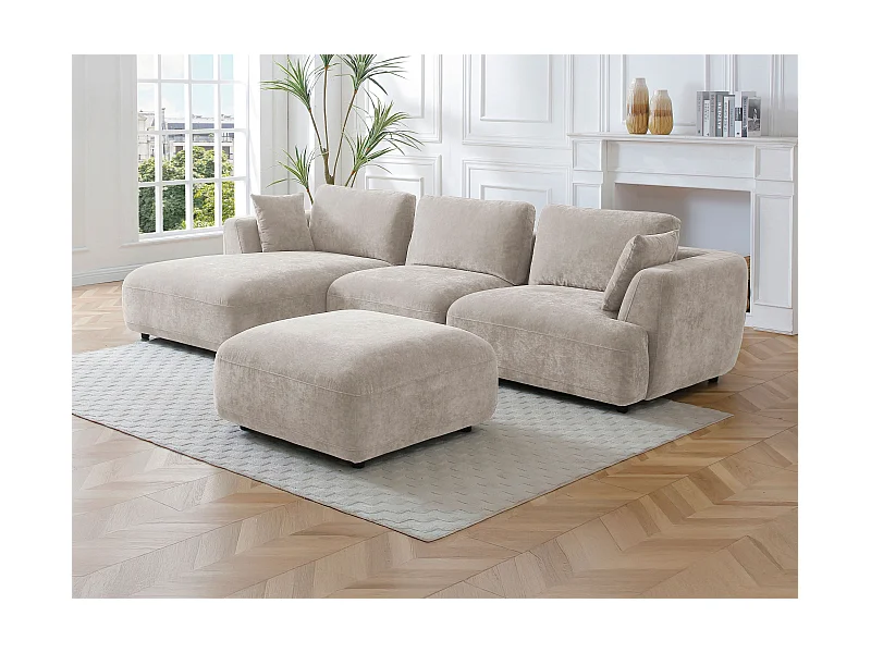 Ecksofa - Ecke links - mit Hocker - Stoff - Beige - TINDRALO