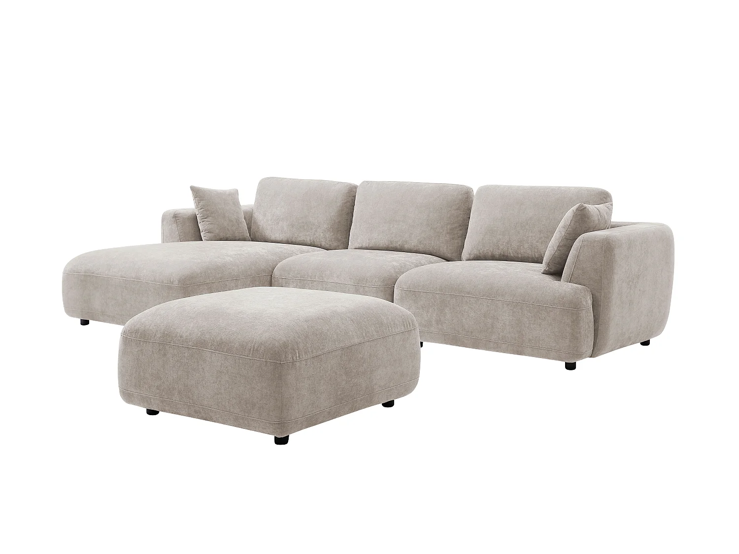 Canapé d'angle gauche et pouf en tissu beige TINDRALO