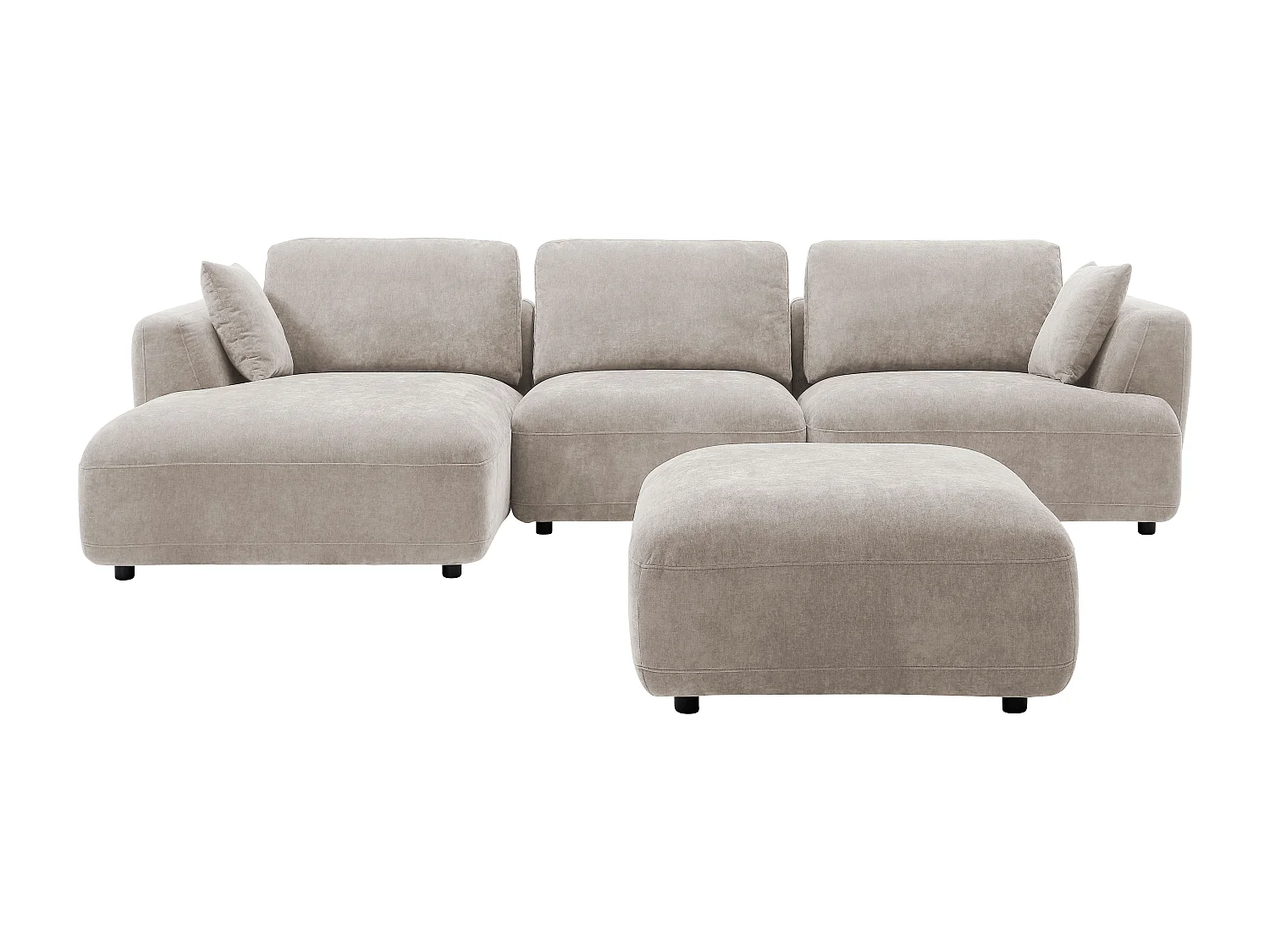 Venstrestillet hjørnesofa og puf i beige stof TINDRALO