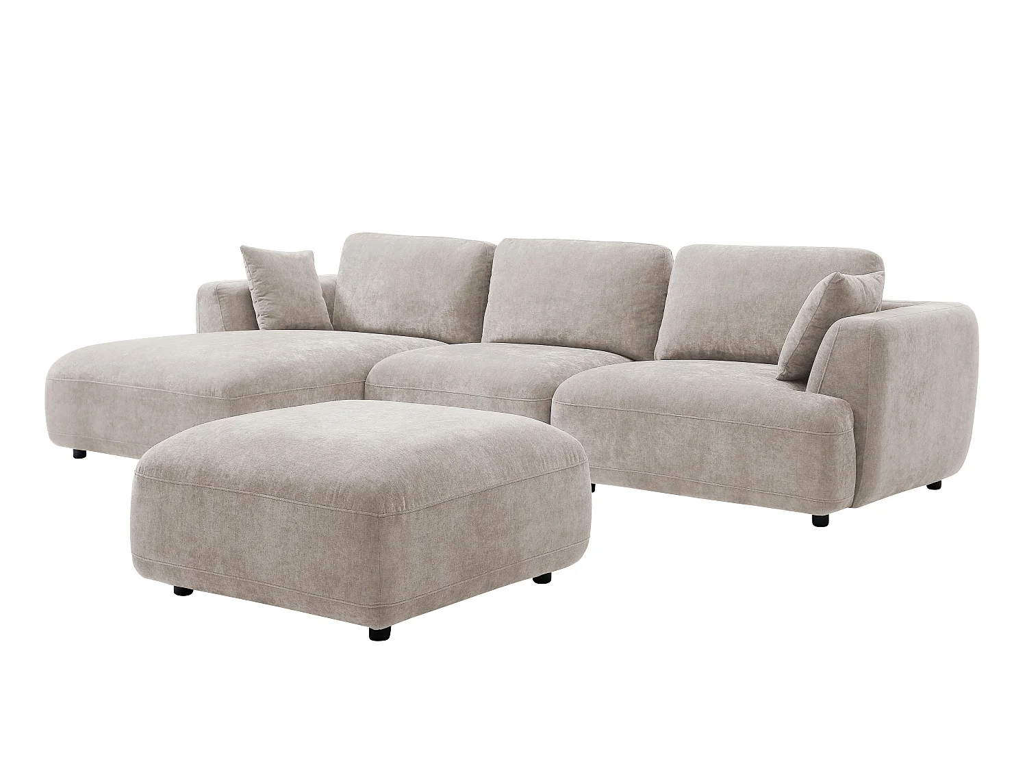 Venstrestillet hjørnesofa og puf i beige stof TINDRALO