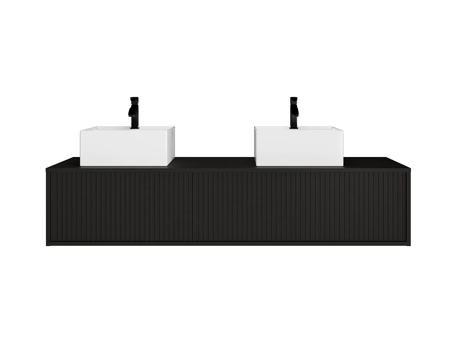 Mueble de baño suspendido estriado con lavabo doble - Negro - 150 cm - ARNEGA