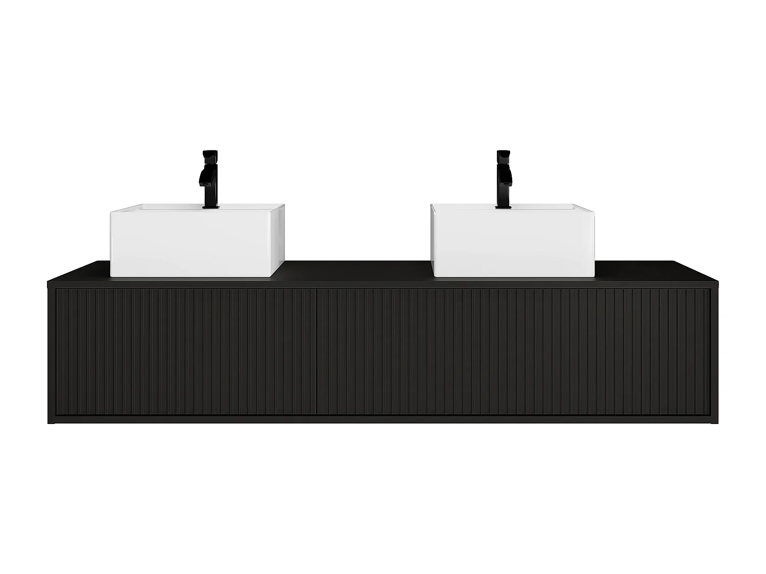 Mueble de baño suspendido estriado con lavabo doble - Negro - 150 cm - ARNEGA