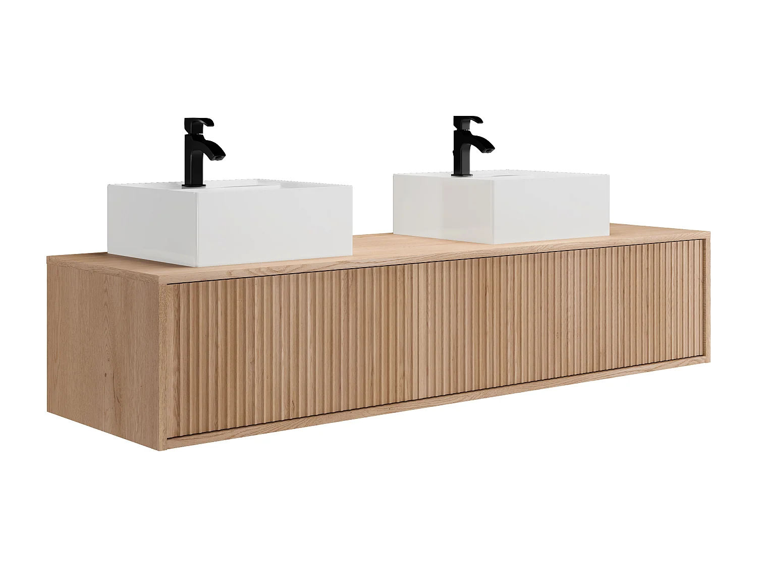 Meuble de salle de bain suspendu strié avec double vasque - Naturel clair - 150 cm - ARNEGA