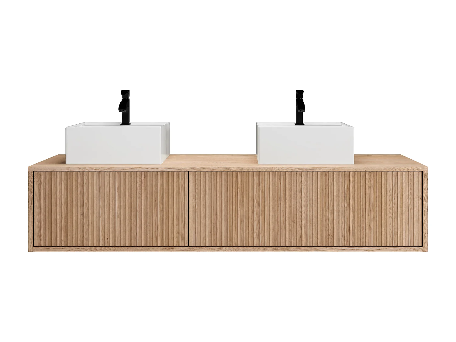 Meuble de salle de bain suspendu strié avec double vasque - Naturel clair - 150 cm - ARNEGA