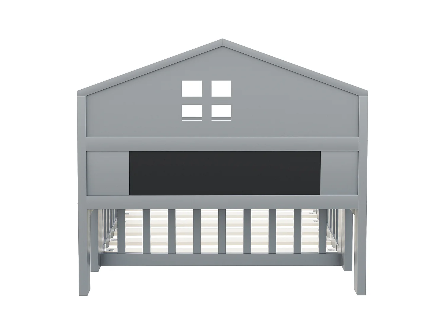 Kinderbed 90 x 200 cm - Eenpersoonsbed met uitvalbeveiliging en deur - planken en opbergruimte - grijs hout