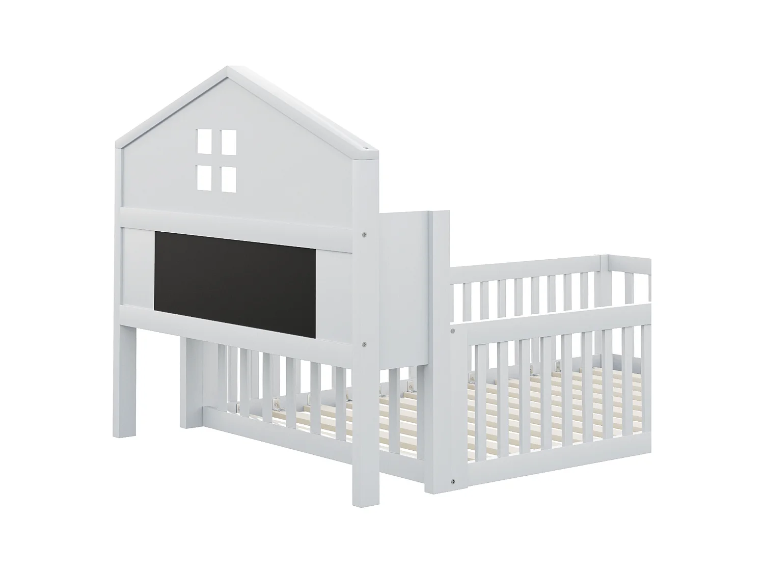 Kinderbed 90 x 200 cm - Eenpersoonsbed met uitvalbeveiliging en deur - planken en opbergruimte - wit hout