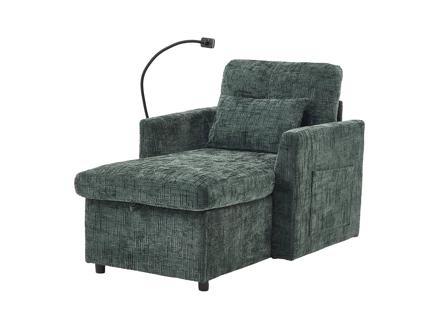 Canapé 1 place avec 2 poches latérales - Canapé de salon avec support pour téléphone et rangement dissimulé - chenille vert