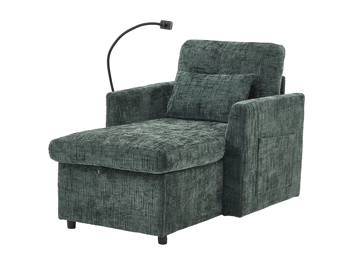 Sofá de 1 plaza con 2 bolsillos laterales - Sofá de salón con soporte para teléfono y espacio de almacenamiento oculto - Chenilla verde