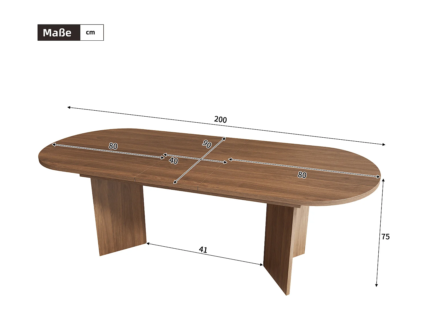 Mesa de comedor ovalada de nogal - Mesa extensible con tablero acolchado - Capacidad para 4-6 personas