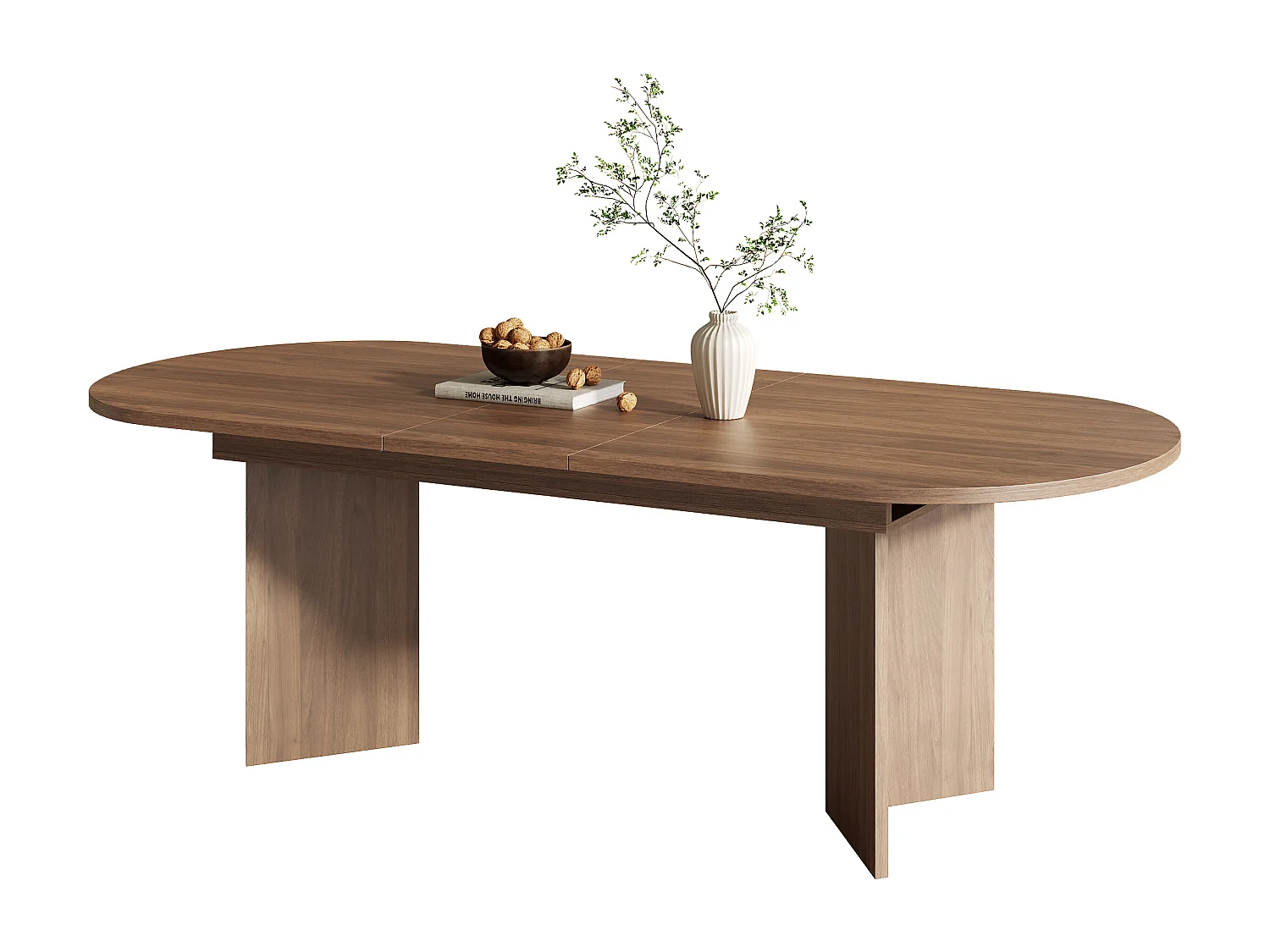 Mesa de comedor ovalada de nogal - Mesa extensible con tablero acolchado - Capacidad para 4-6 personas