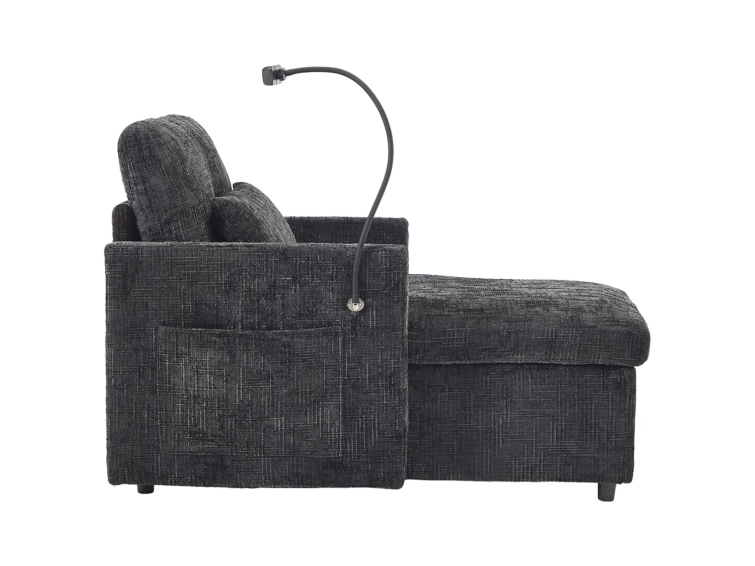 Canapé 1 place avec 2 poches latérales - Canapé de salon avec support pour téléphone et rangement dissimulé - chenille noir