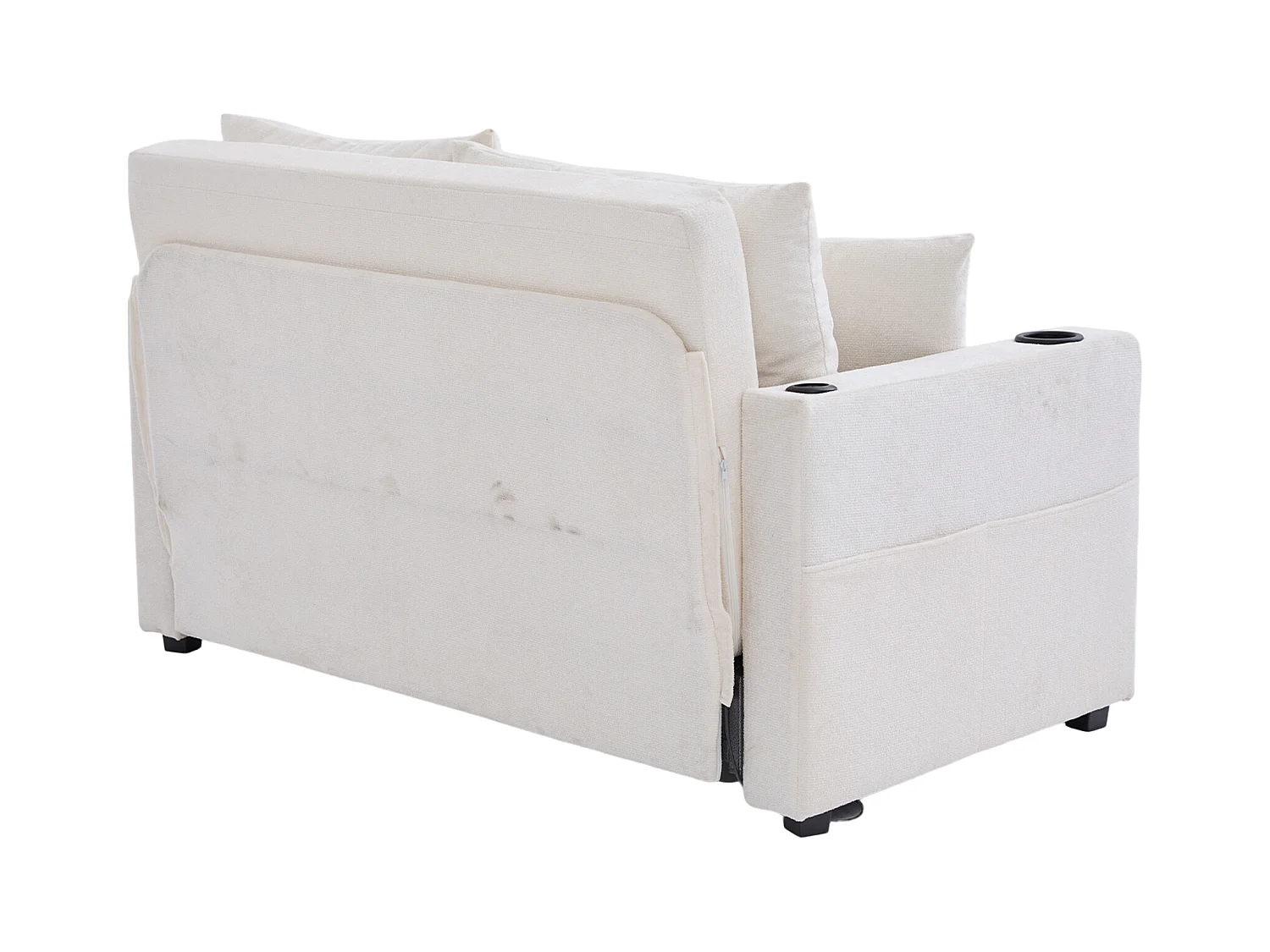 Canapé 2 places avec 4 coussins - Canapé relaxation avec porte-gobelet et poches latérales - chenille beige