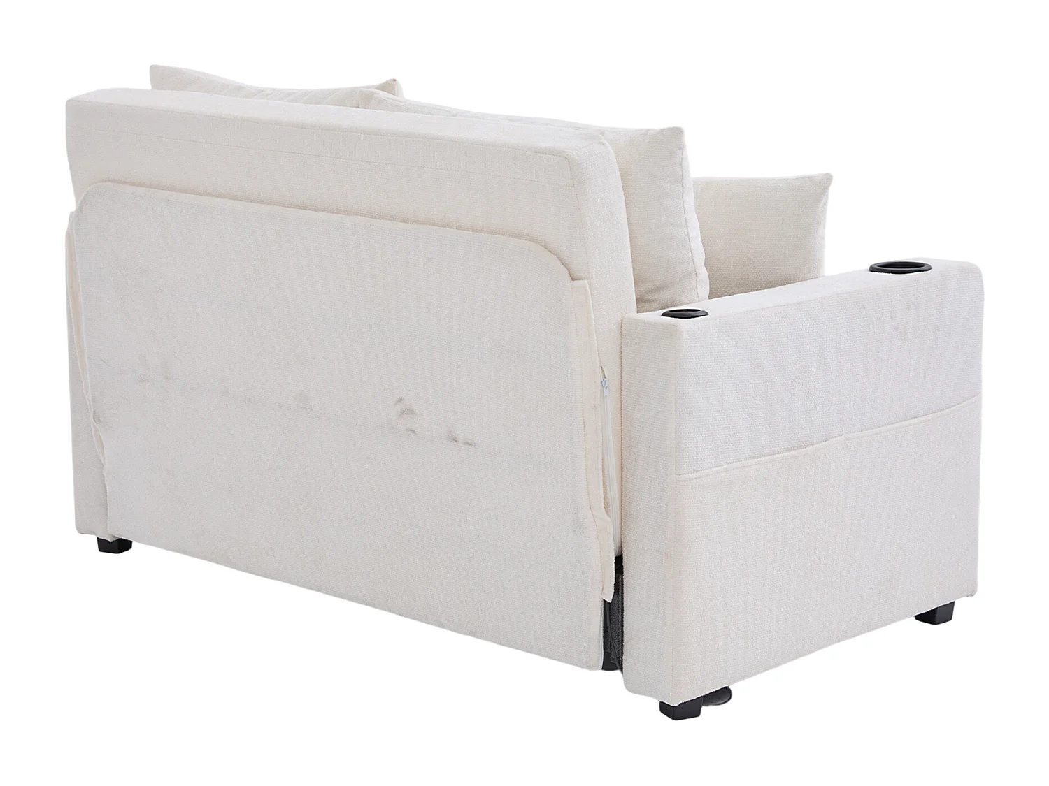 2-zitsbank met 4 kussens - Relaxbank met bekerhouder en zijzakken - beige chenille