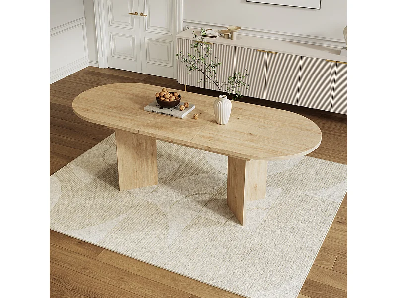 Table à manger ovale en chêne - Table avec extensible et plateau rembourré - pour 4 à 6 personnes