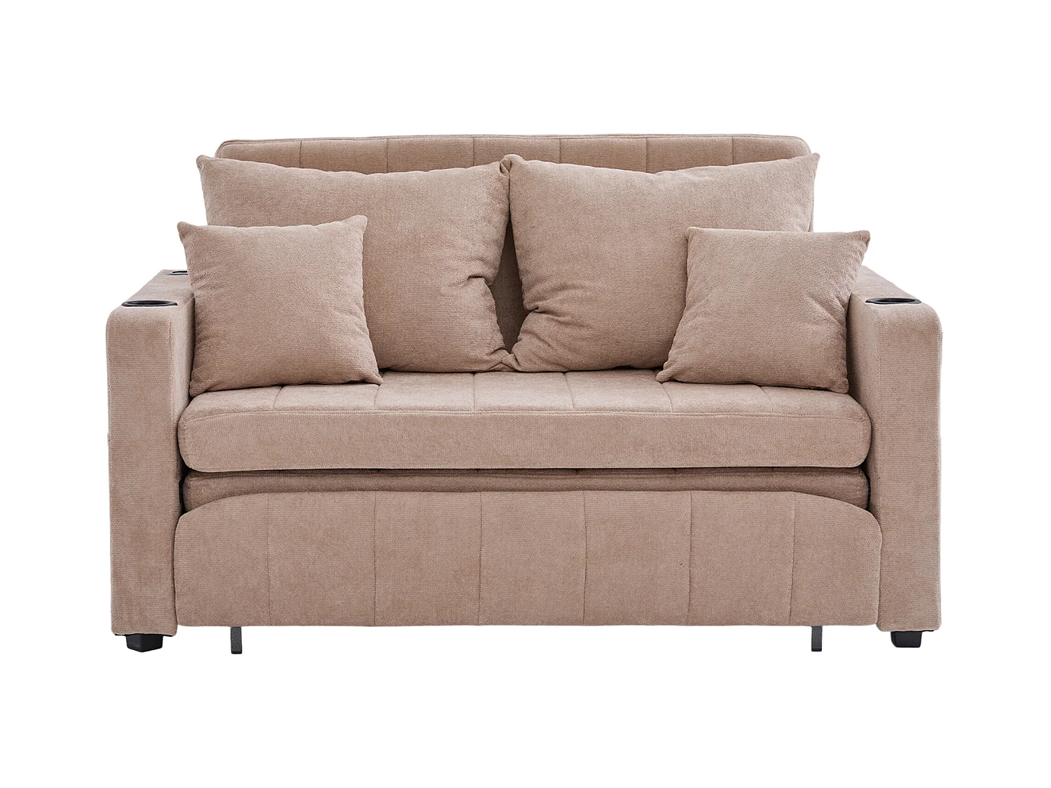 Canapé 2 places avec 4 coussins - Canapé relaxation avec porte-gobelet et poches latérales - chenille kaki