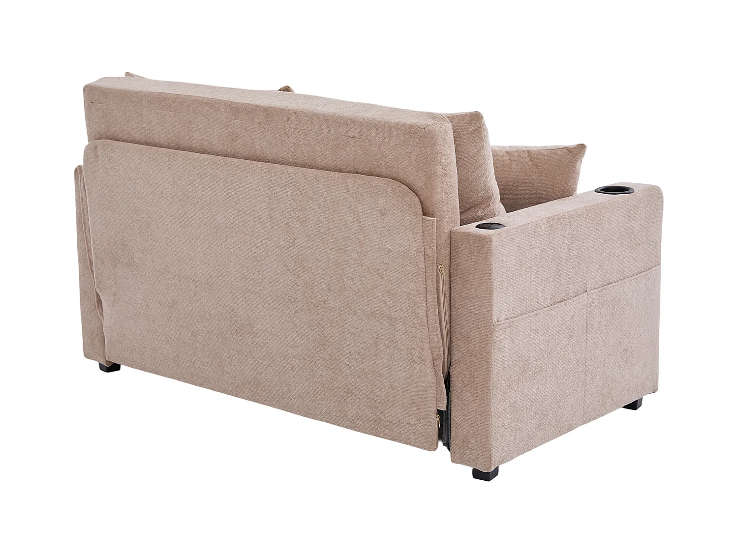 Canapé 2 places avec 4 coussins - Canapé relaxation avec porte-gobelet et poches latérales - chenille kaki