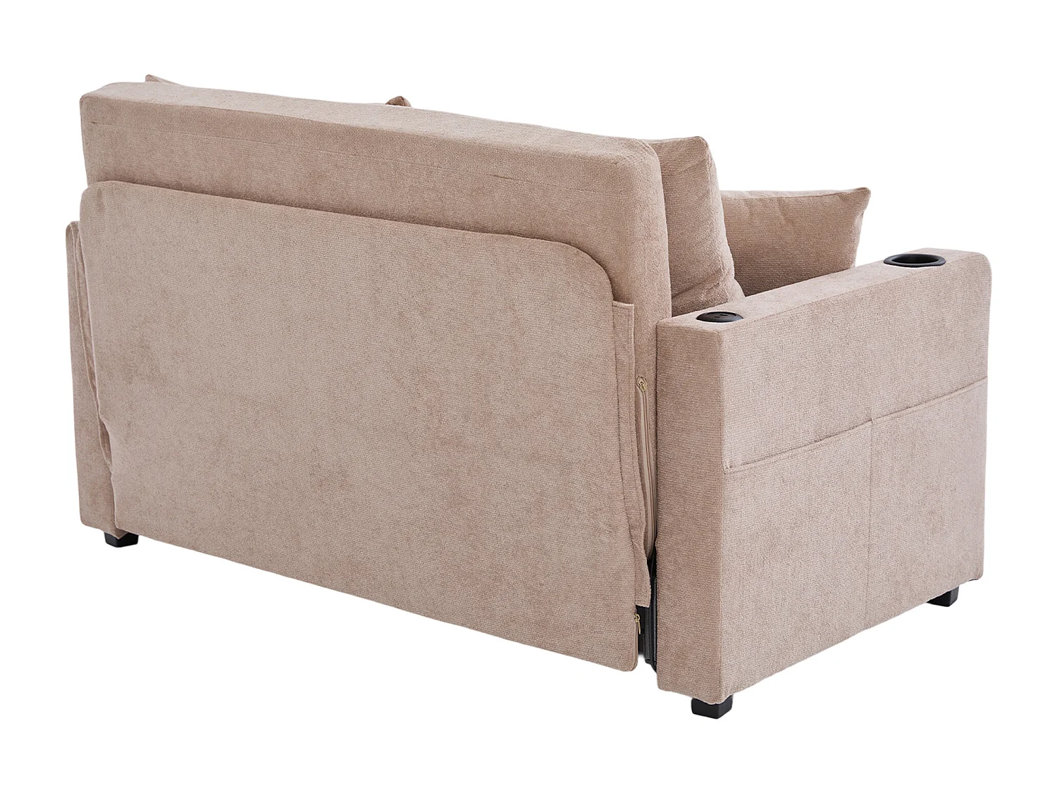 Sofá de 2 plazas con 4 cojines - Sofá relax con portavasos y bolsillos laterales - chenilla caqui