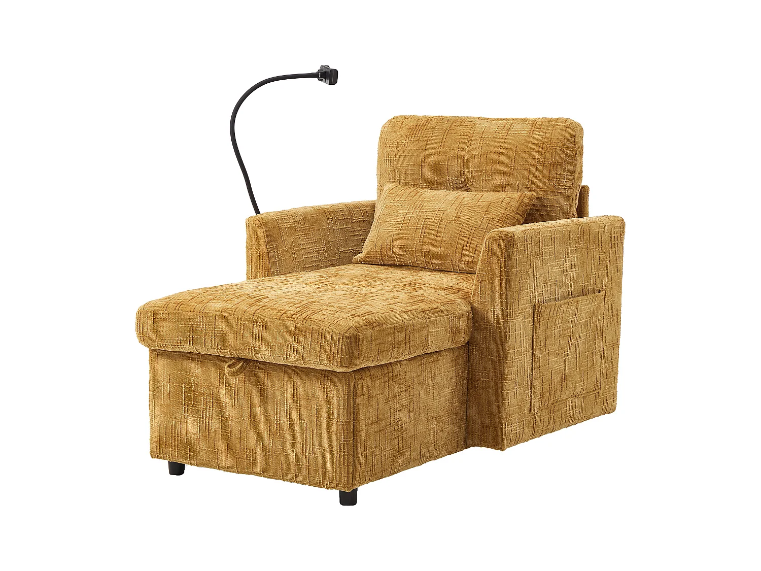 Canapé 1 place avec 2 poches latérales - Canapé de salon avec support pour téléphone et rangement dissimulé - chenille jaune