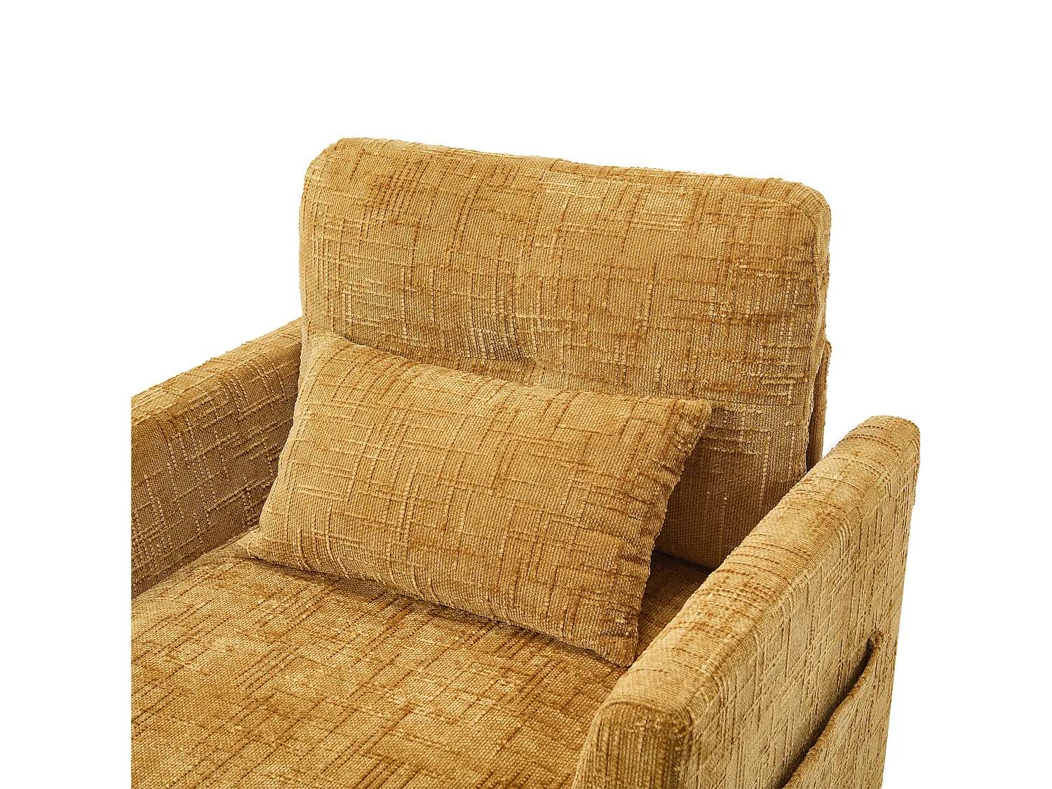 Sofá de 1 plaza con 2 bolsillos laterales - Sofá de salón con soporte para teléfono y espacio de almacenamiento oculto - Chenilla amarilla