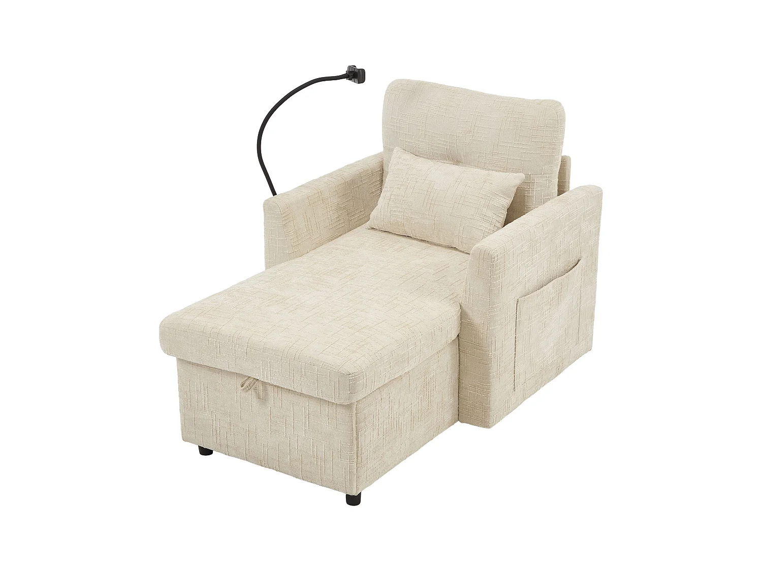 Canapé 1 place avec 2 poches latérales - Canapé de salon avec support pour téléphone et rangement dissimulé - chenille beige