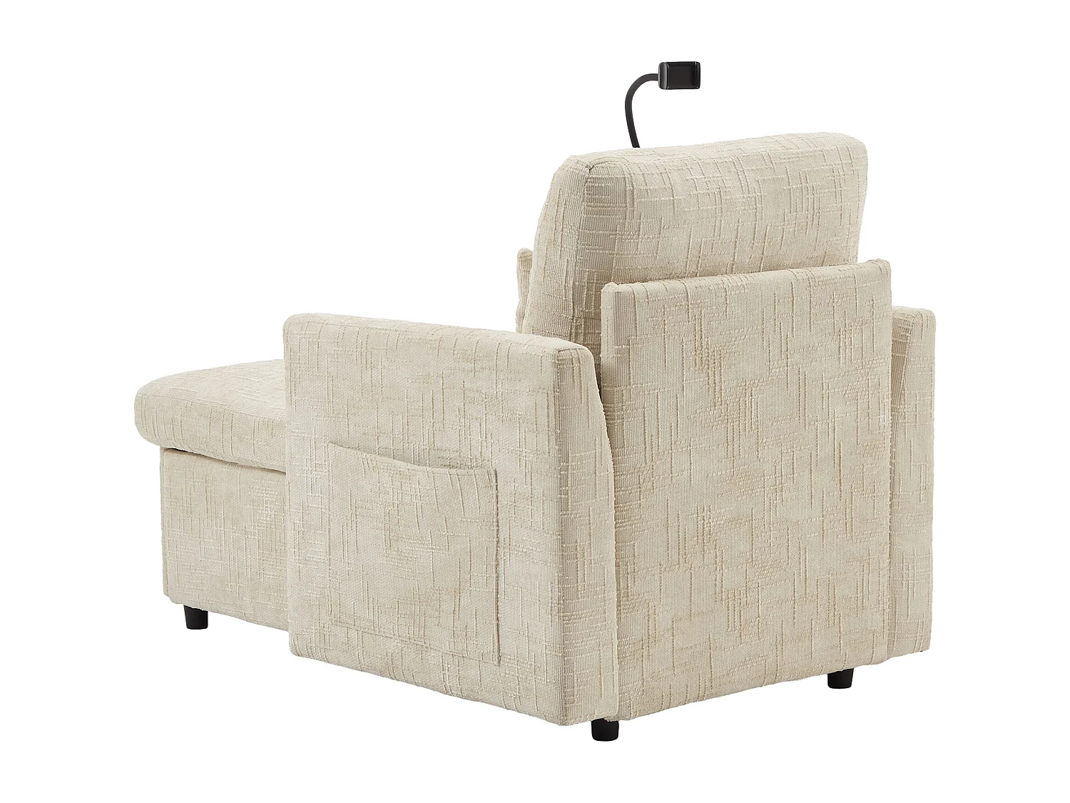 1-Sitzer-Sofa mit 2 Seitentaschen – Wohnzimmersofa mit Telefonhalter und verstecktem Stauraum – beigefarbenes chenille