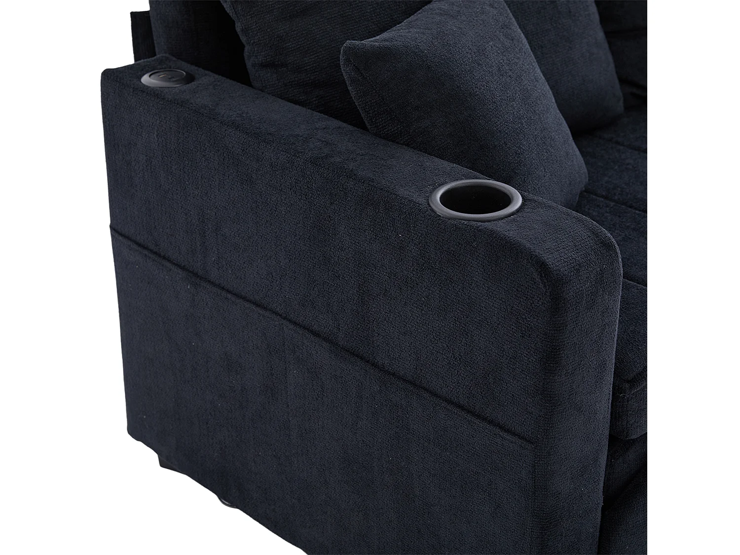 Canapé 2 places avec 4 coussins - Canapé relaxation avec porte-gobelet et poches latérales - chenille noir