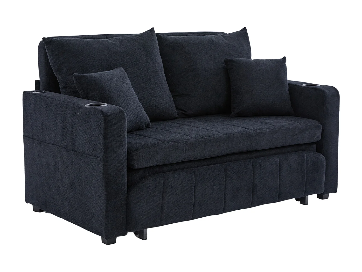 Canapé 2 places avec 4 coussins - Canapé relaxation avec porte-gobelet et poches latérales - chenille noir