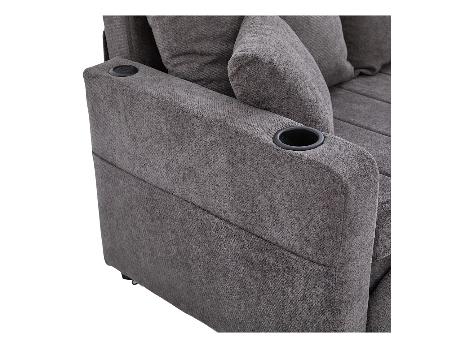 Canapé 2 places avec 4 coussins - Canapé relaxation avec porte-gobelet et poches latérales - chenille gris