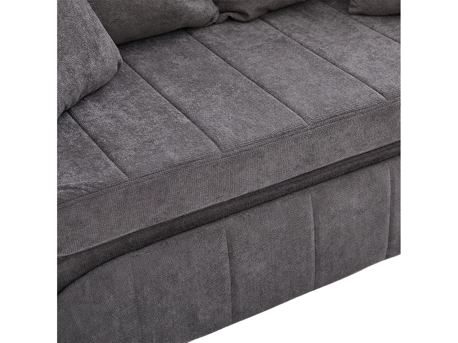 2-Sitzer-Sofa mit 4 Kissen – Entspannungssofa mit Getränkehalter und Seitentaschen – graues Chenille