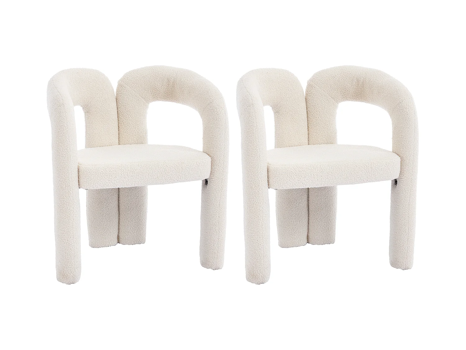 2er-Set beige Sessel - Gerader Sessel mit Rückenlehne - Teddybärplüsch