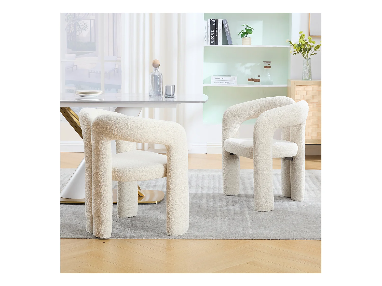 2er-Set beige Sessel - Gerader Sessel mit Rückenlehne - Teddybärplüsch