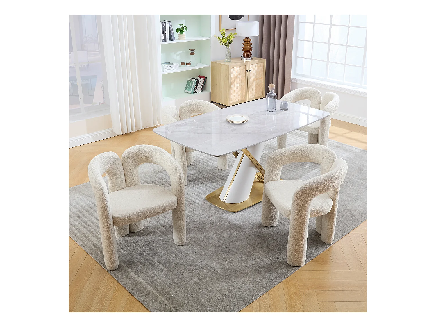 2er-Set beige Sessel - Gerader Sessel mit Rückenlehne - Teddybärplüsch