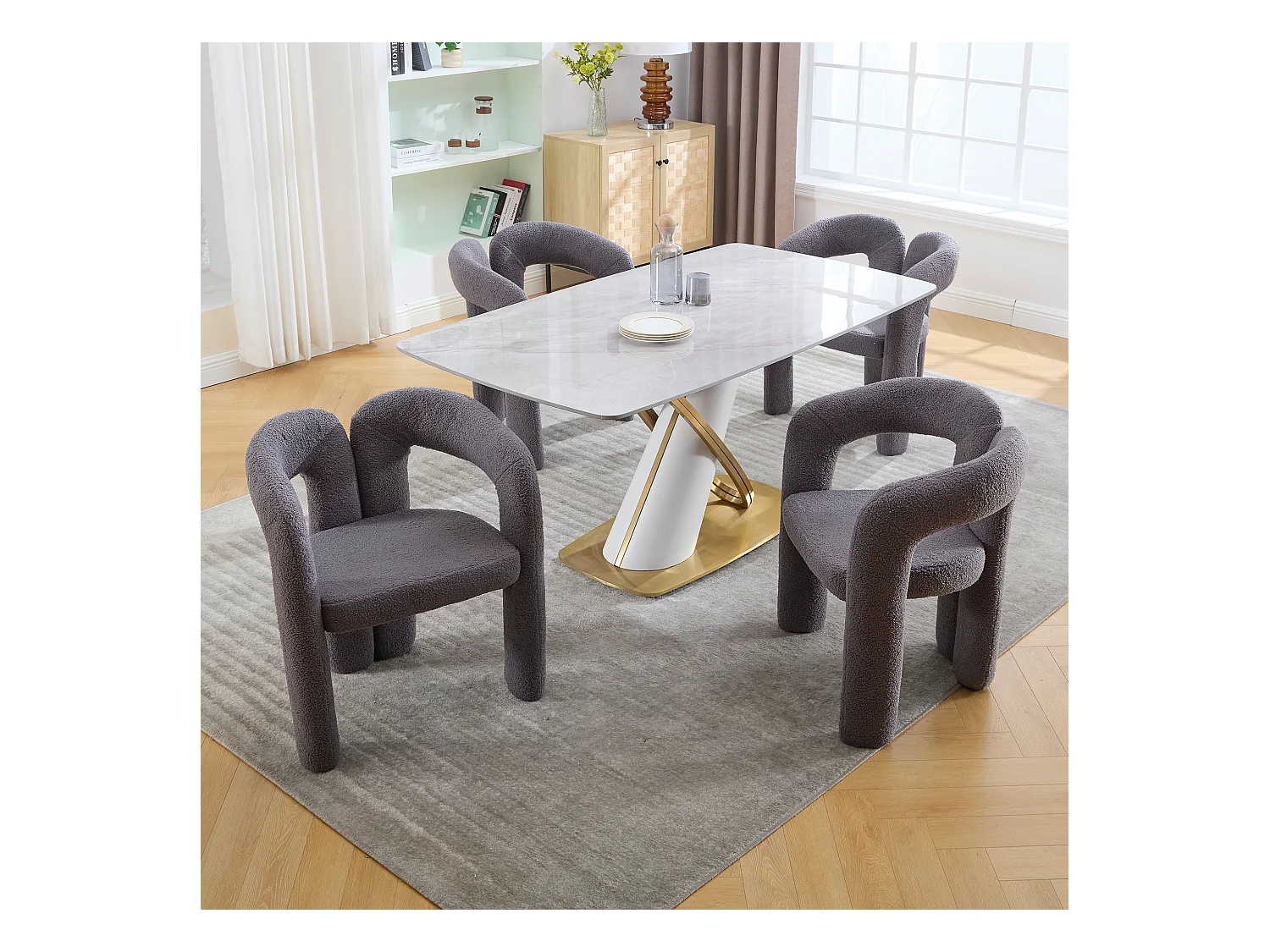 2er-Set graue Sessel - Gerader Sessel mit Rückenlehne - Teddybärplüsch