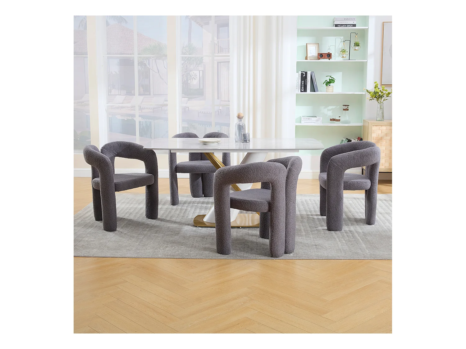2er-Set graue Sessel - Gerader Sessel mit Rückenlehne - Teddybärplüsch