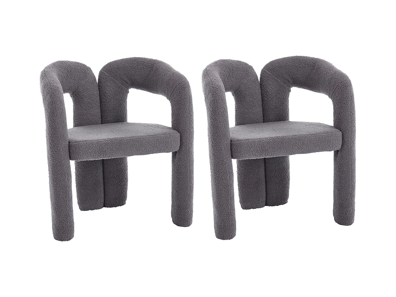 2er-Set graue Sessel - Gerader Sessel mit Rückenlehne - Teddybärplüsch