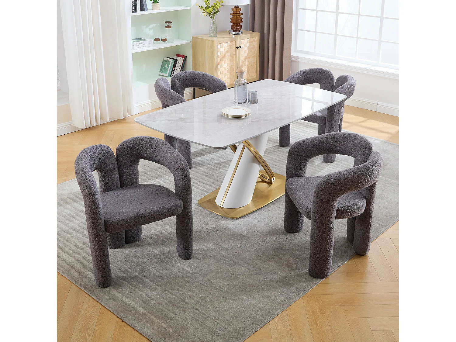 Set van 2 grijze fauteuils - Rechte fauteuil met rugleuning - teddybeer pluche