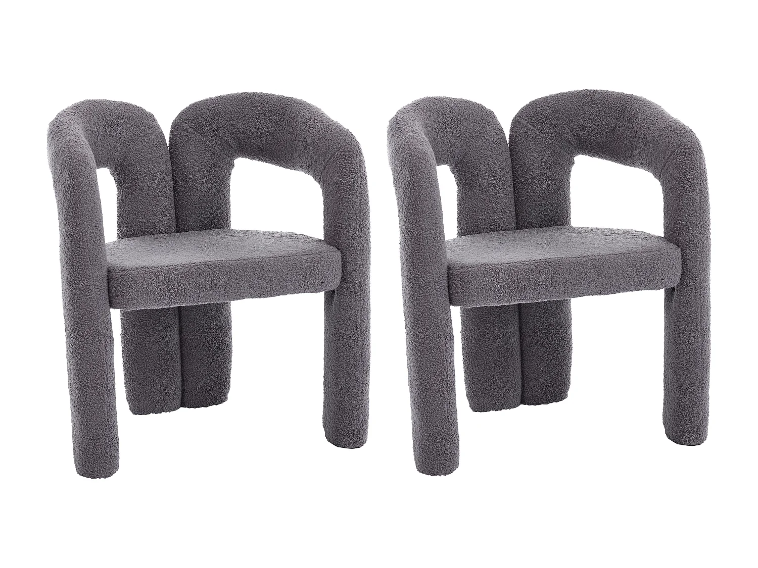 Set van 2 grijze fauteuils - Rechte fauteuil met rugleuning - teddybeer pluche