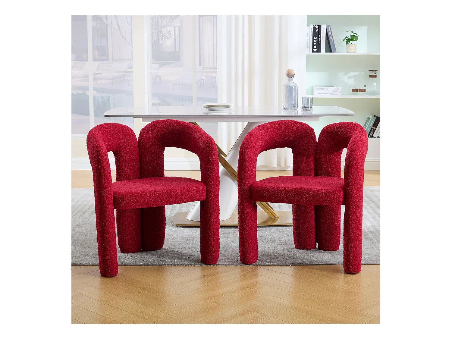 Lot de 2  fauteuils rouges - Fauteuil droit avec dossier - peluche ours en peluche