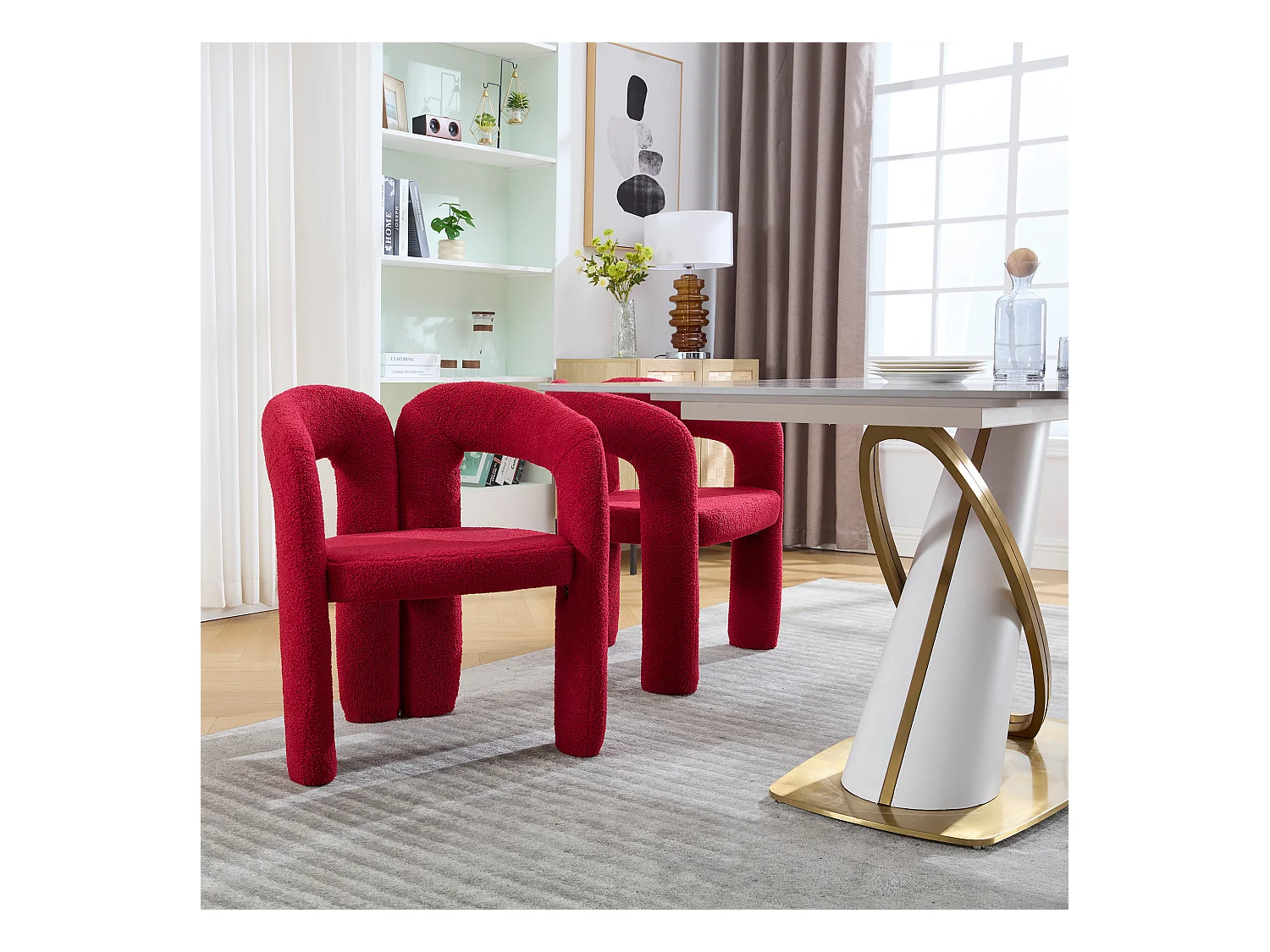 2er-Set rote Sessel - Gerader Sessel mit Rückenlehne - Teddybär-Plüsch