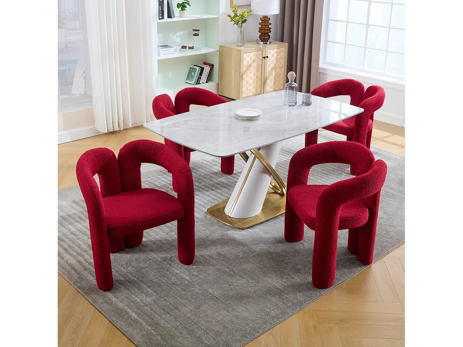 Lot de 2  fauteuils rouges - Fauteuil droit avec dossier - peluche ours en peluche