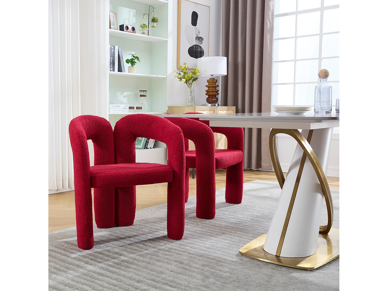 Lot de 2  fauteuils rouges - Fauteuil droit avec dossier - peluche ours en peluche