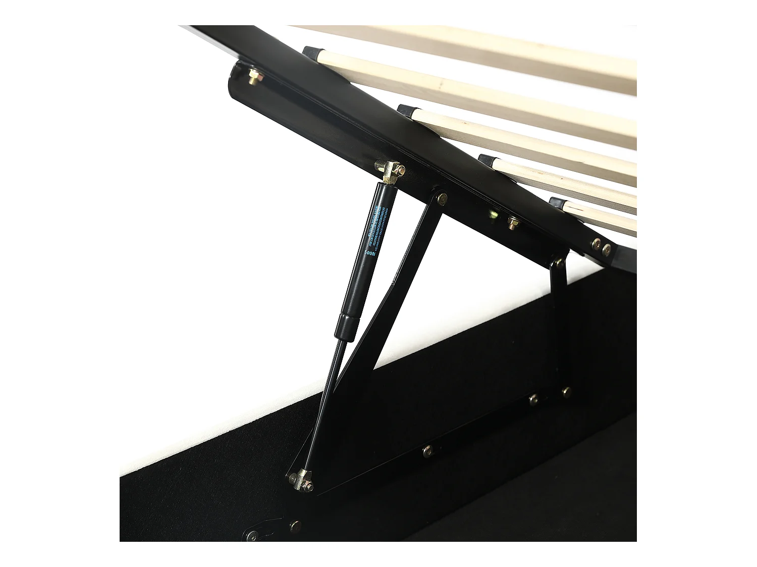 Lit coffre 90 x 200 cm - Lit simple avec tête de lit chat et panneau latéral droit - velours beige