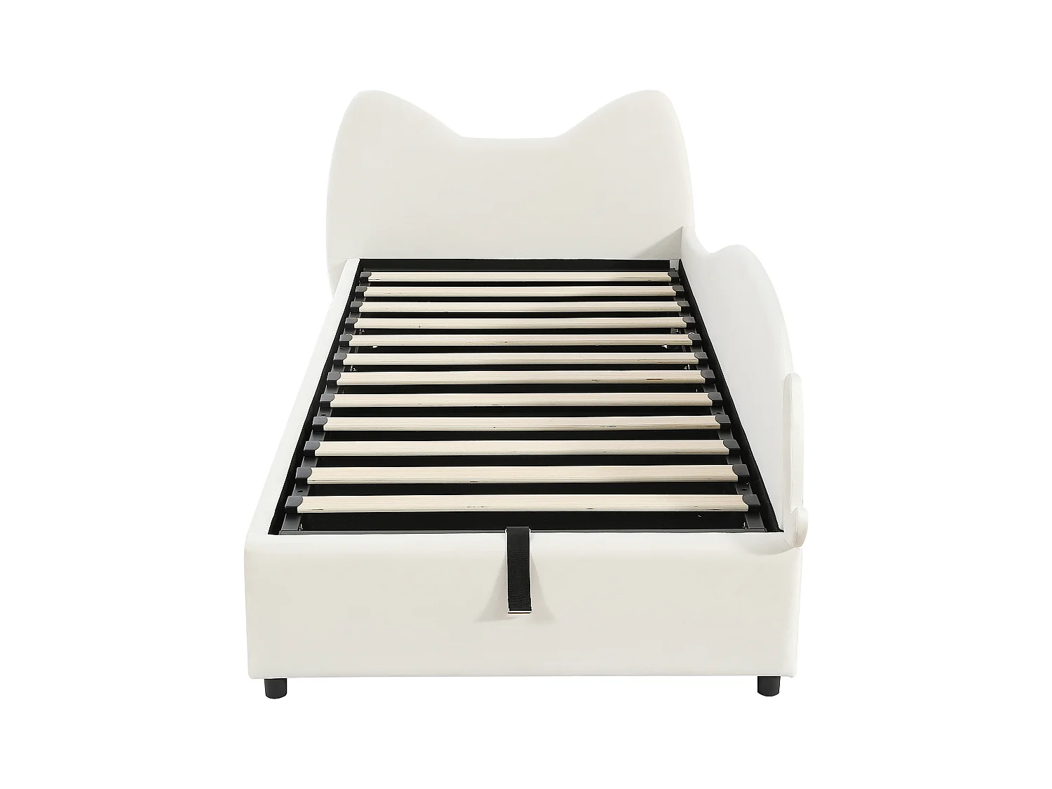 Opbergbed 90 x 200 cm - Eenpersoonsbed met kattenhoofdeinde en rechterzijpaneel - beige fluweel