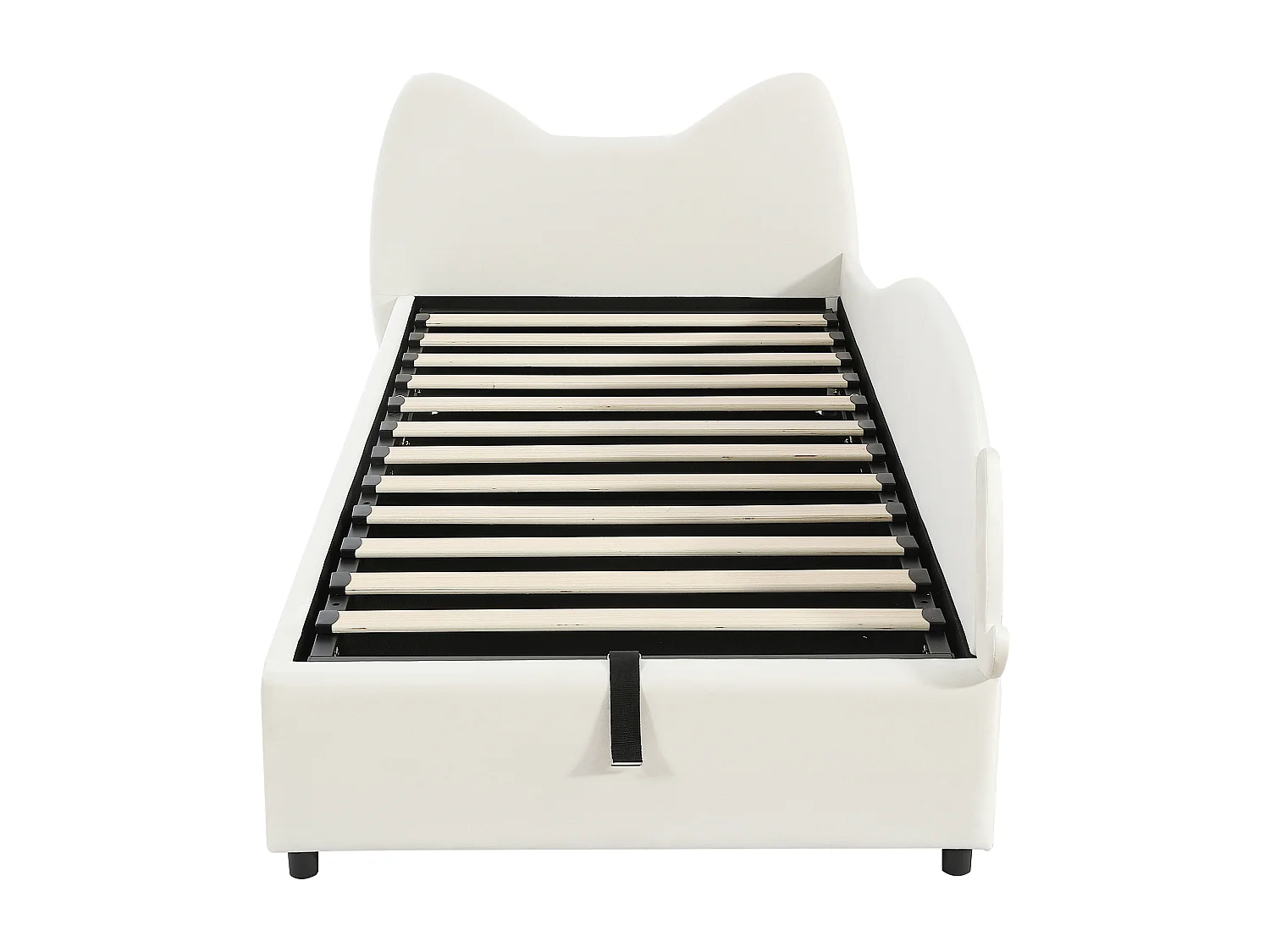 Stauraumbett 90 x 200 cm - Einzelbett mit Katzenkopfteil und rechtem Seitenteil - beiger Samt