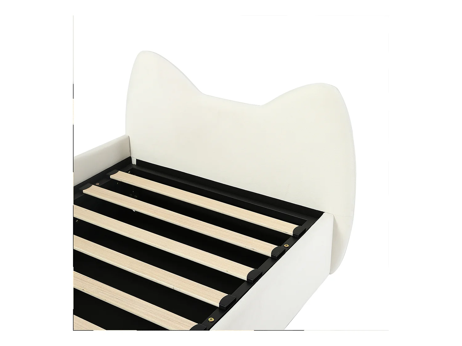 Lit coffre 90 x 200 cm - Lit simple avec tête de lit chat et panneau latéral gauche - velours beige