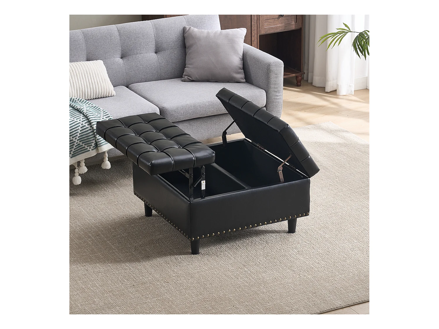 Chaise carrée avec rangement - Banc avec espace de rangement - PU noir
