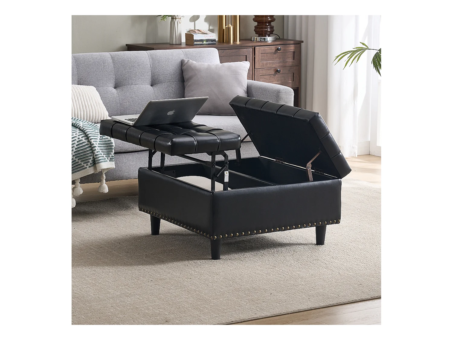 Chaise carrée avec rangement - Banc avec espace de rangement - PU noir